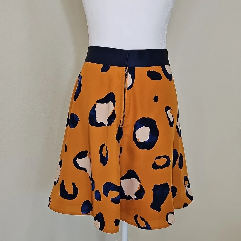 Leopard Animal Print Orange, Blue Flared Mini Skirt Size 10 - Picture 3 of 7